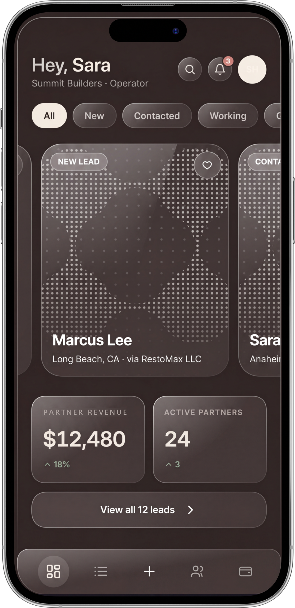 Tatch operator app — lead pipeline and partner revenue